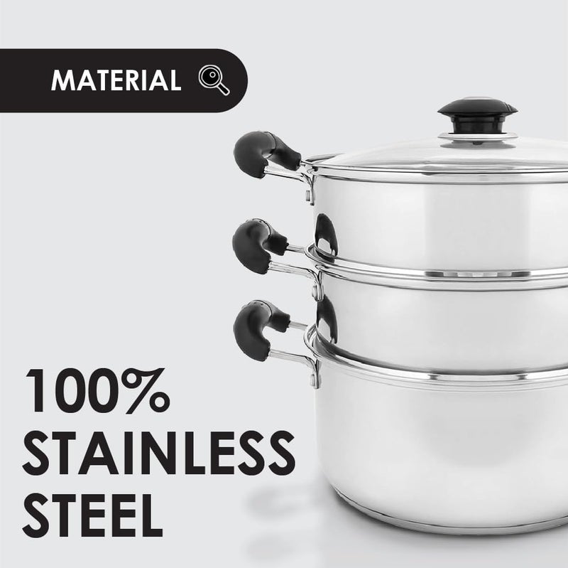 Concord Cookware كونكورد 10" وعاء بخاري من الفولاذ المقاوم للصدأ 3 طبقات 24 سم (متوافق مع الحث) - Image 3